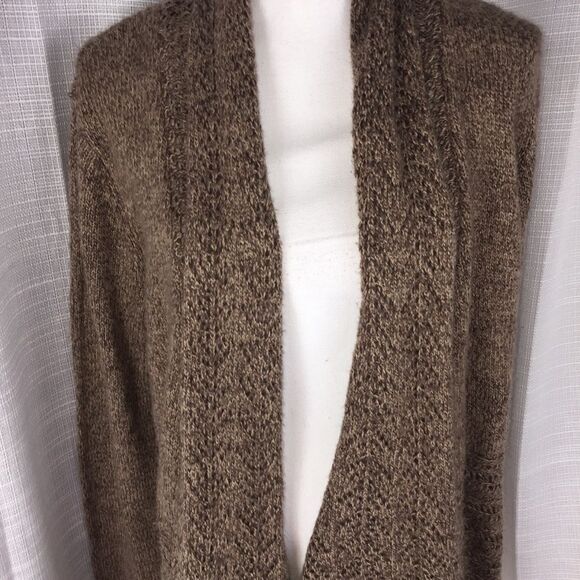 Karen Scott Open Front Waterfall Cardigan Sz L Taupe - Picture 6 of 7
